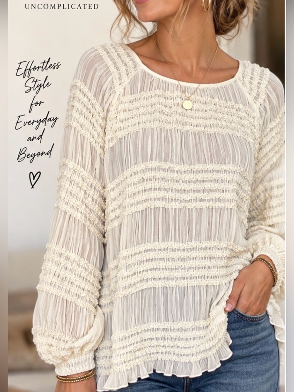 NWT Ali Miles Ivory Pleated Ruffle Blouse Petite Large PL
